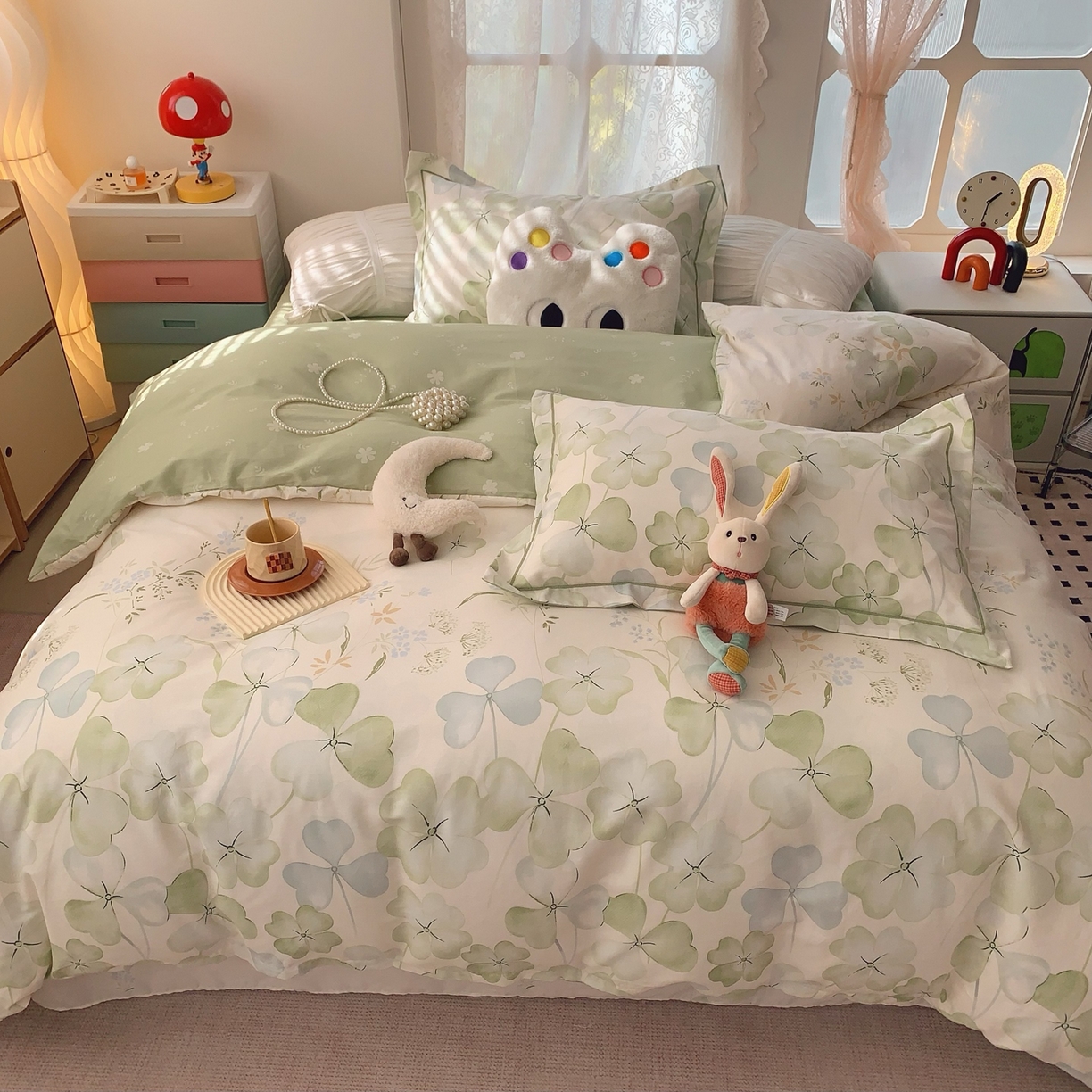 91家纺网 家纺一手货源 找家纺 莱豫家纺 2026新款全棉纯棉小清新印花四件套-第一波 幸运草