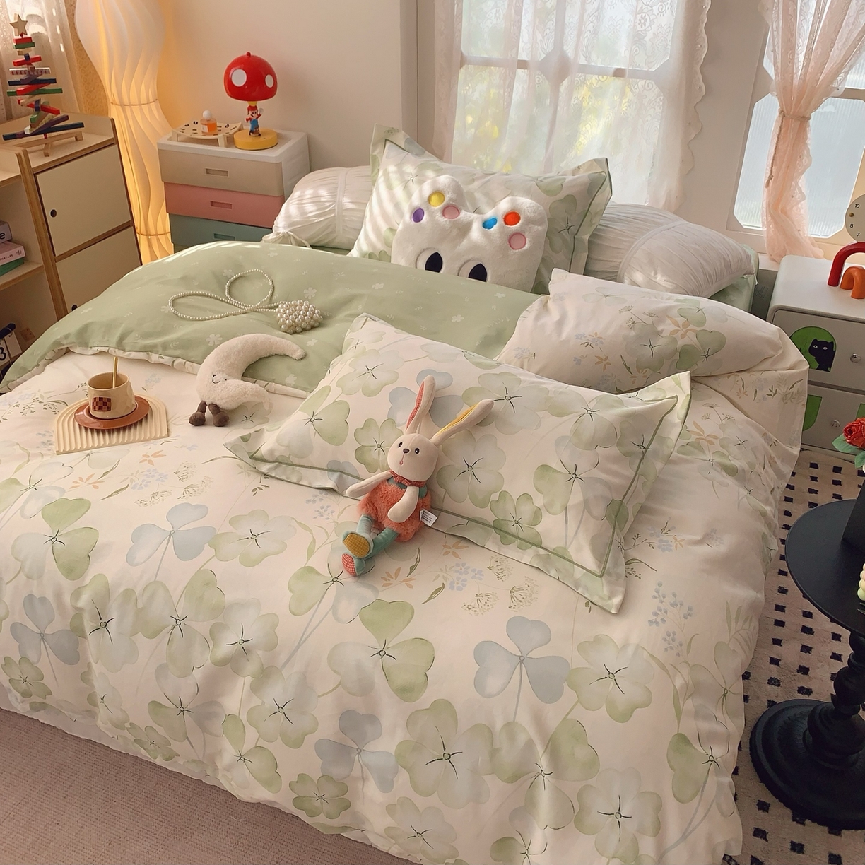 91家纺网 家纺一手货源 找家纺 莱豫家纺 2026新款全棉纯棉小清新印花四件套-第一波 幸运草