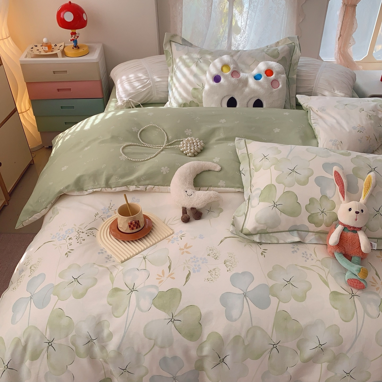 91家纺网 家纺一手货源 找家纺 莱豫家纺 2026新款全棉纯棉小清新印花四件套-第一波 幸运草