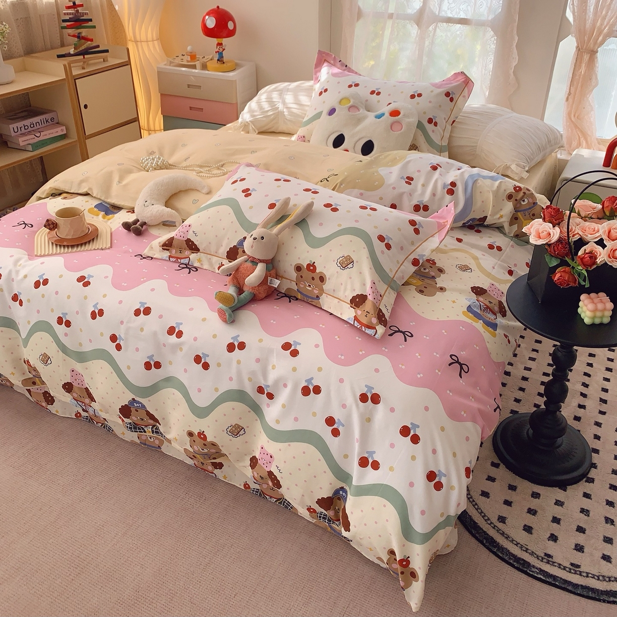 91家纺网 家纺一手货源 找家纺 莱豫家纺 2026新款全棉纯棉小清新印花四件套-第一波 樱桃狗狗