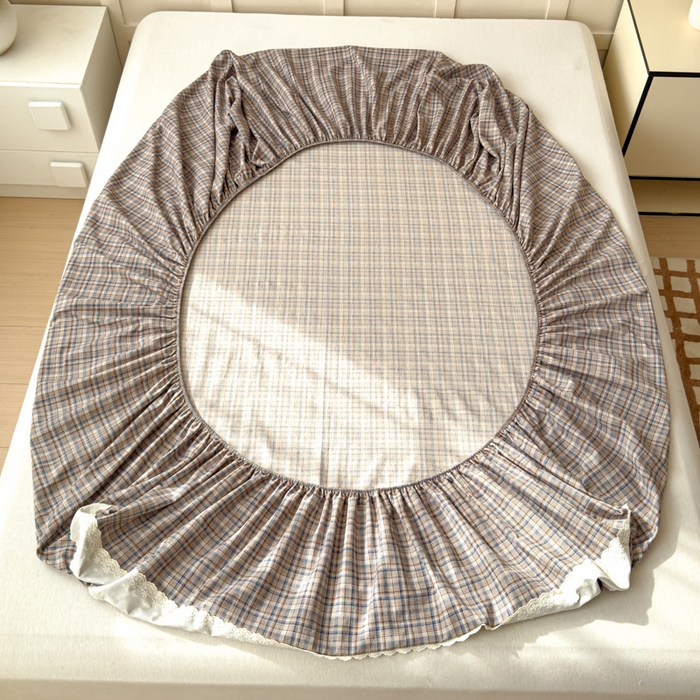 91家纺网 家纺一手货源 找家纺 富阿娜家纺 2026年新款小布袋简约复古花边床笠三件套 浅棕软格