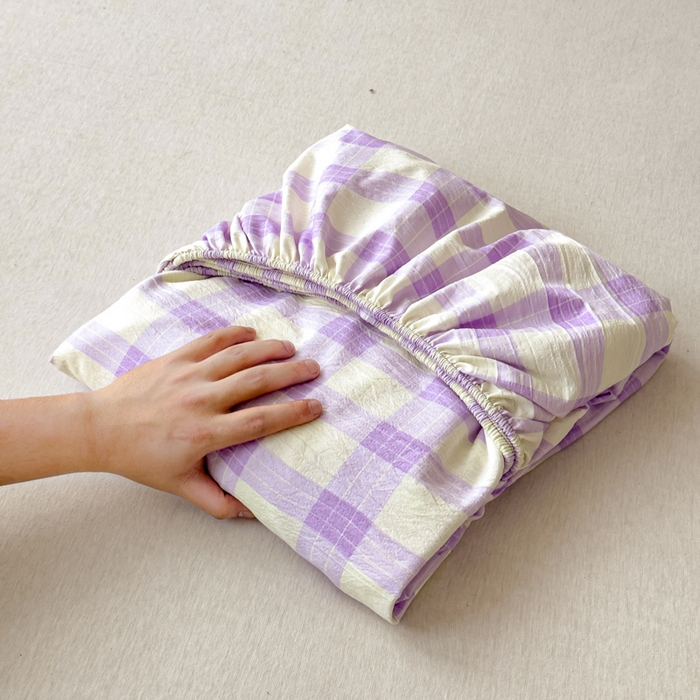 91家纺网 家纺一手货源 找家纺 富阿娜家纺 2026年新款小布袋简约复古花边床笠三件套 浅紫奶酪