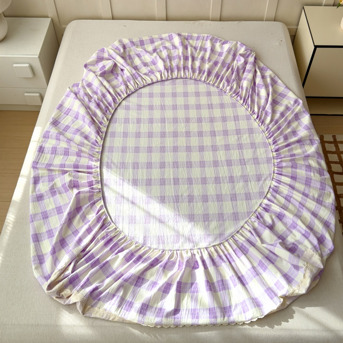 91家纺网 家纺一手货源 找家纺 富阿娜家纺 2026年新款小布袋简约复古花边床笠三件套 浅紫奶酪