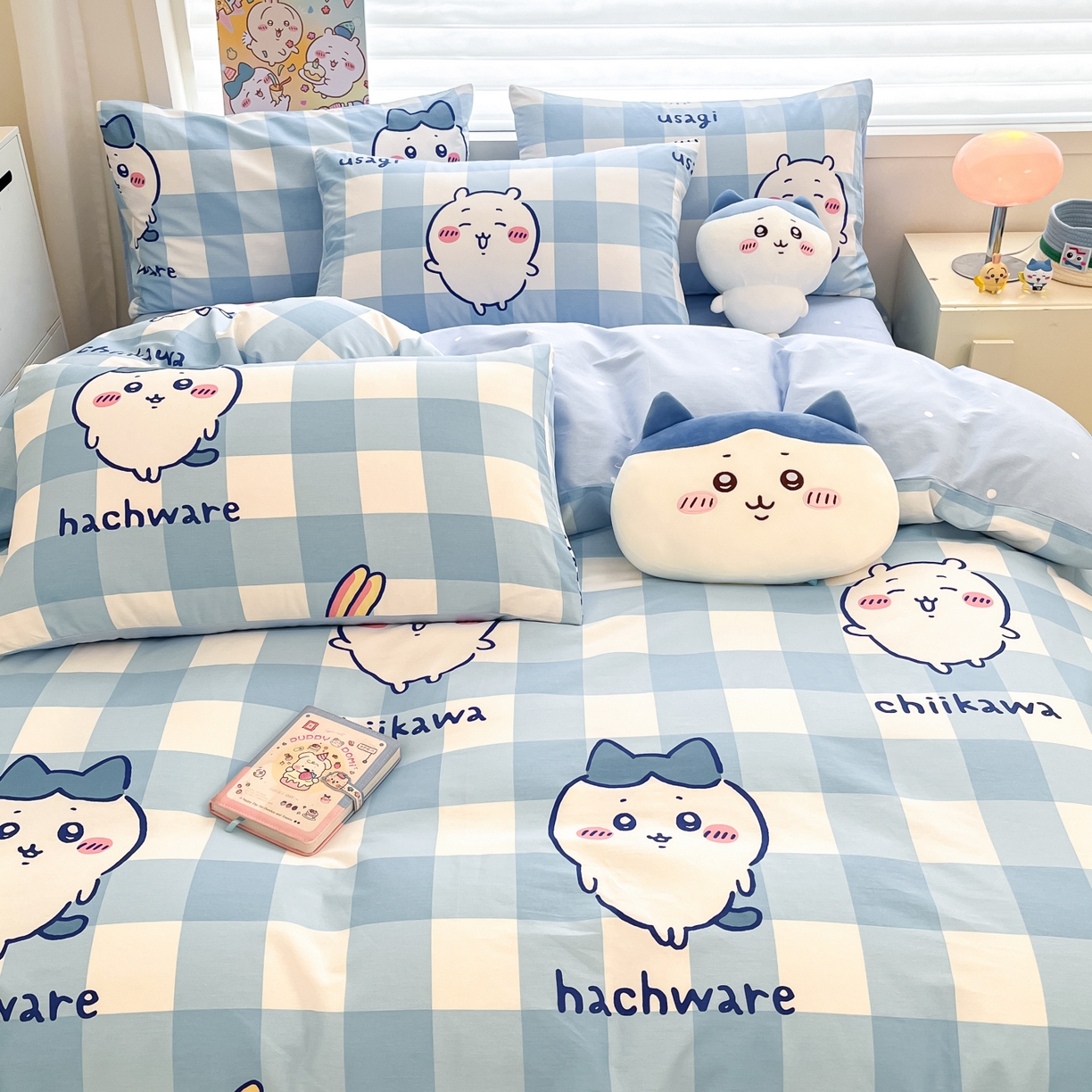 91家纺网 家纺一手货源 找家纺 暮思家居 2026新款正版授权吉伊卡哇全棉纯棉四件套 格子吉伊卡哇