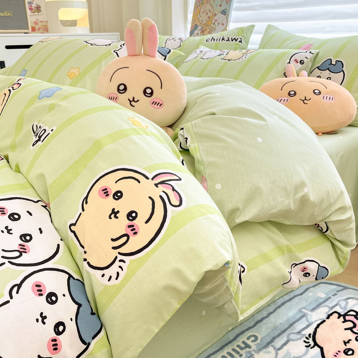 暮思家居 2026新款正版授权吉伊卡哇全棉纯棉四件套 绿条纹吉伊卡哇