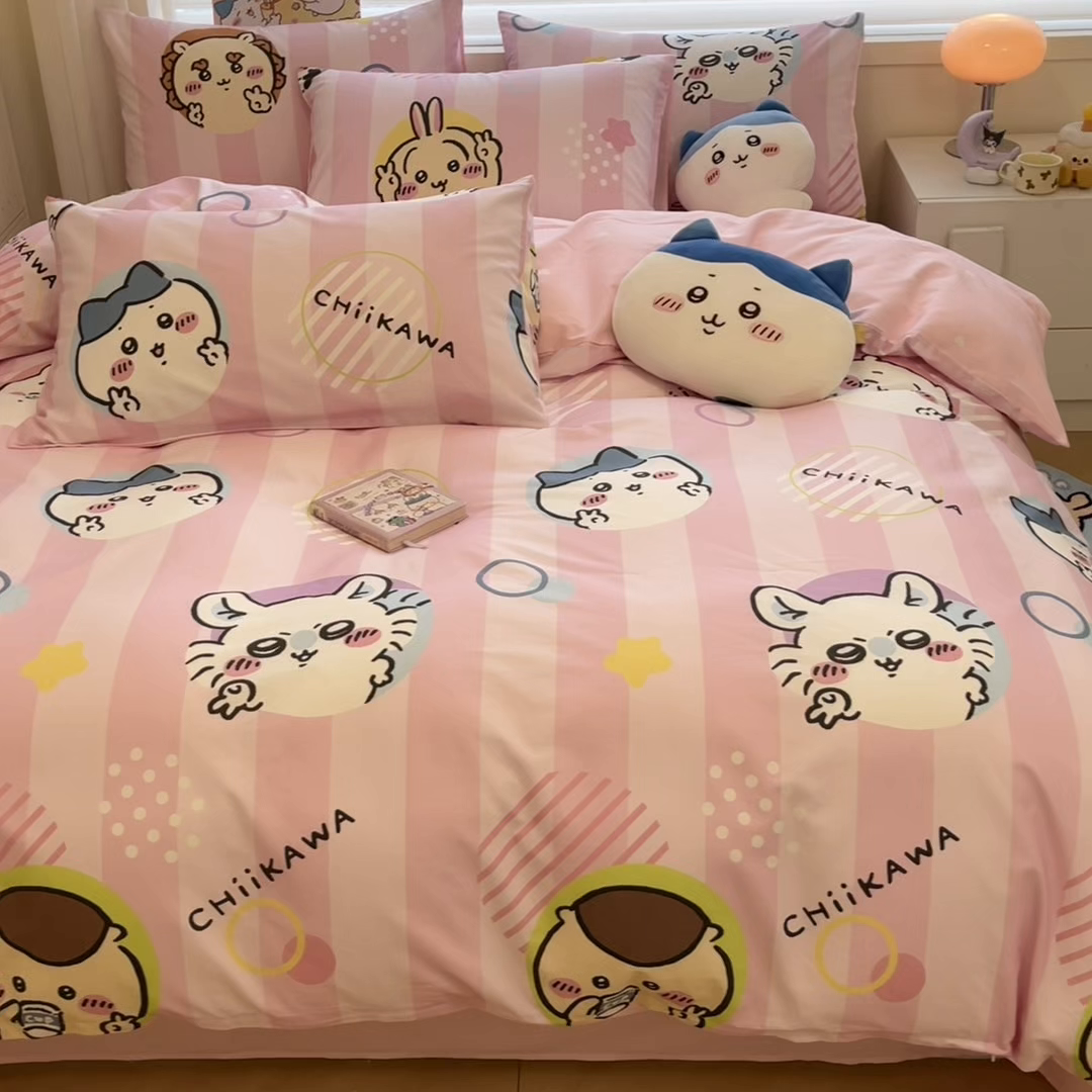 91家纺网 家纺一手货源 找家纺 暮思家居 2026新款正版授权吉伊卡哇全棉纯棉四件套 圈圈吉伊卡哇