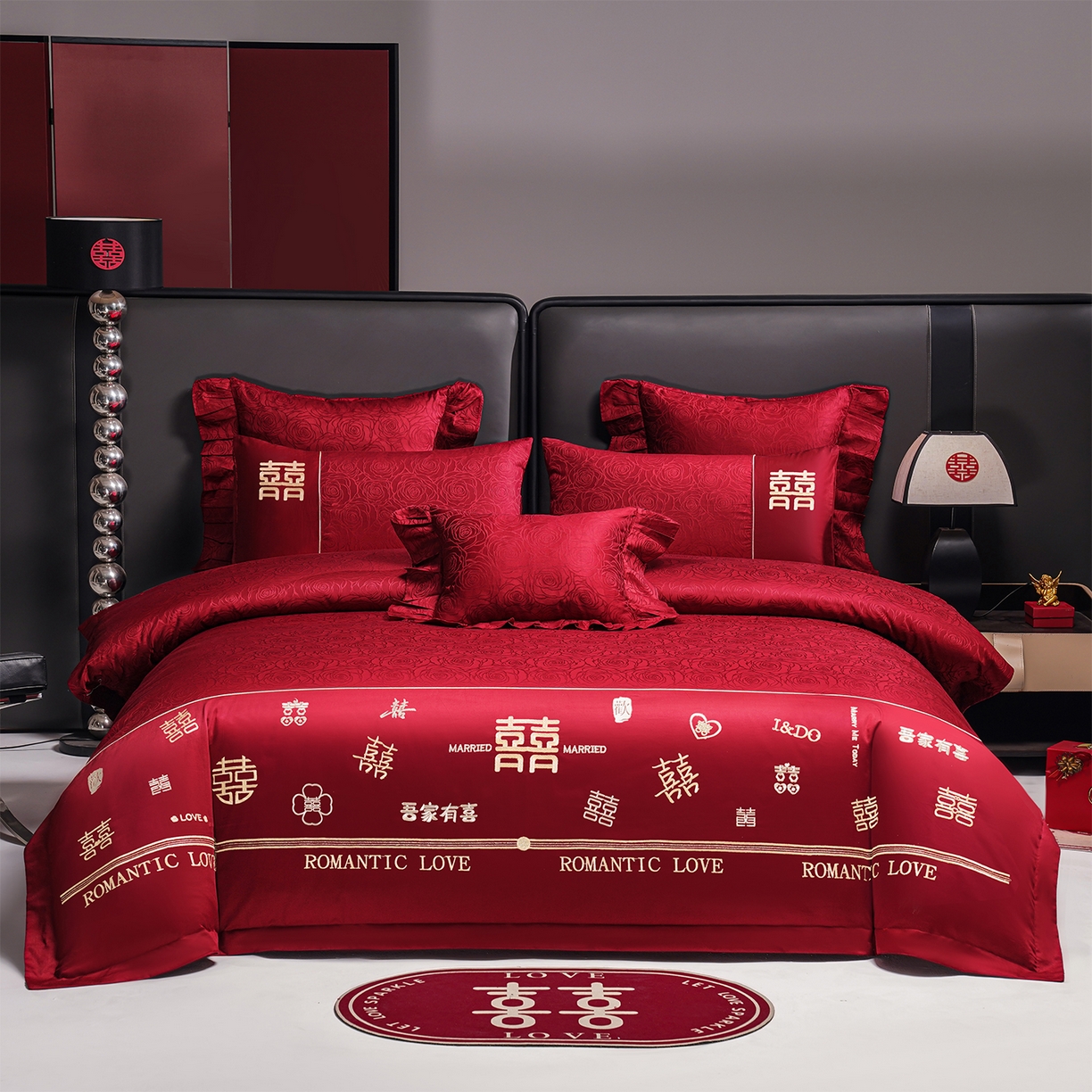 91家纺网 家纺一手货源 找家纺 （总）用心 2025新款长绒棉刺绣新中式婚庆多件套系列