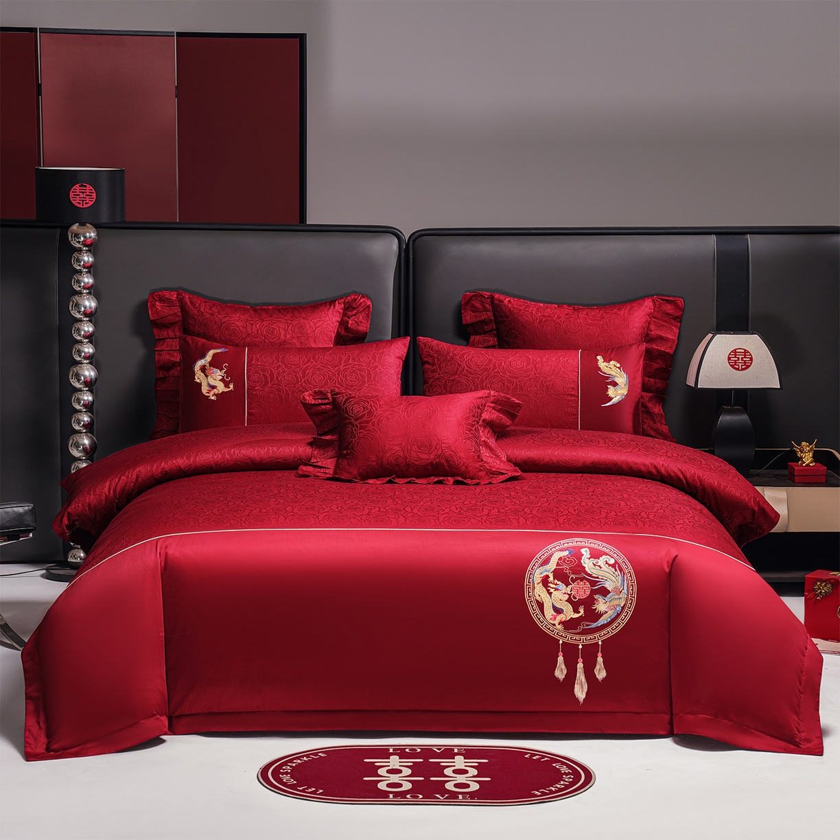 91家纺网 家纺一手货源 找家纺 （总）用心 2026年新款双面长绒棉提花婚庆刺绣四件套