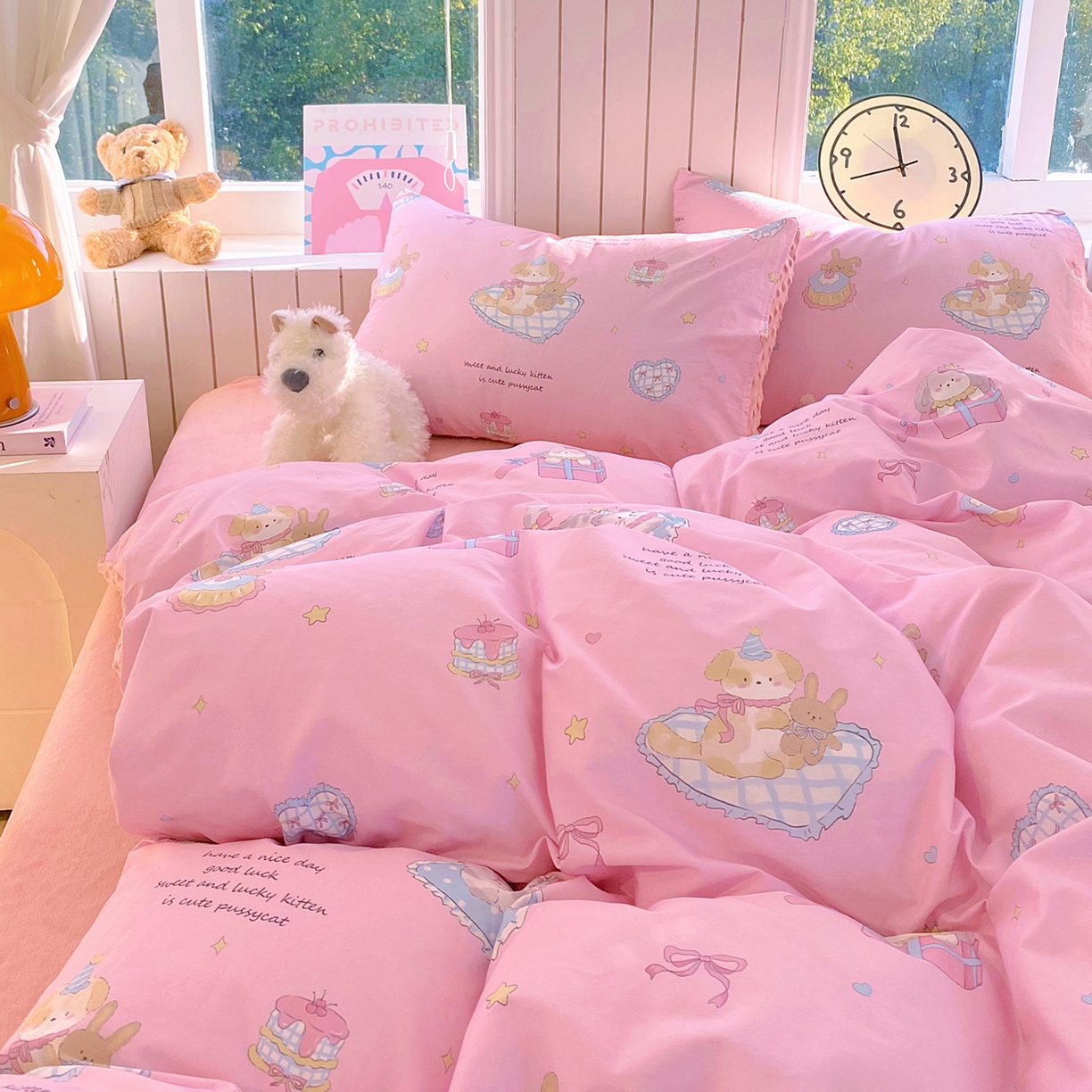 91家纺网 家纺一手货源 找家纺 金鑫汇家纺 2025新款全棉纯棉棉加豆豆绒棉加绒系列四件套 棉加豆豆绒-祈愿萌宠-粉