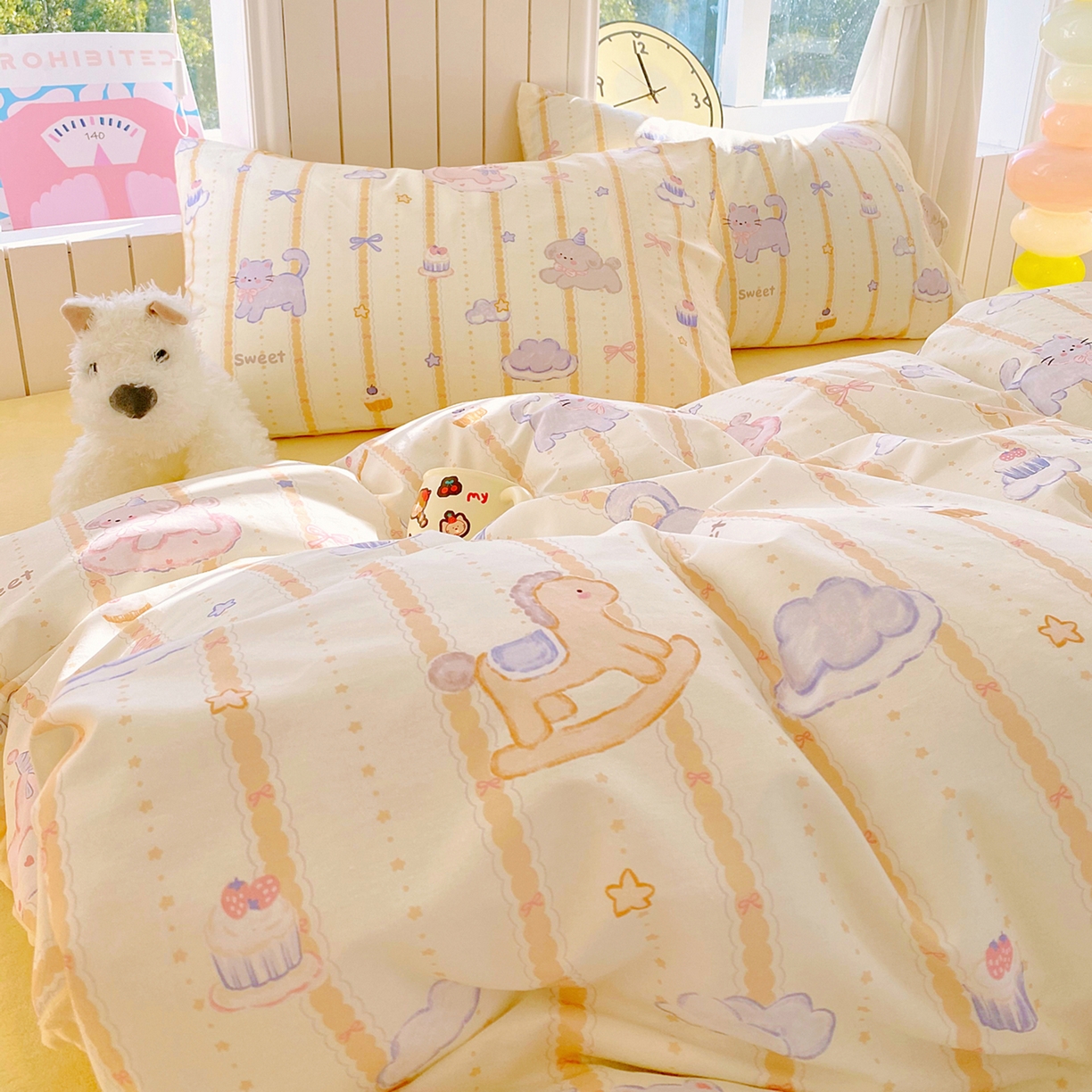 91家纺网 家纺一手货源 找家纺 金鑫汇家纺 2025新款全棉纯棉棉加豆豆绒棉加绒系列四件套 棉加豆豆绒-甜梦园-黄