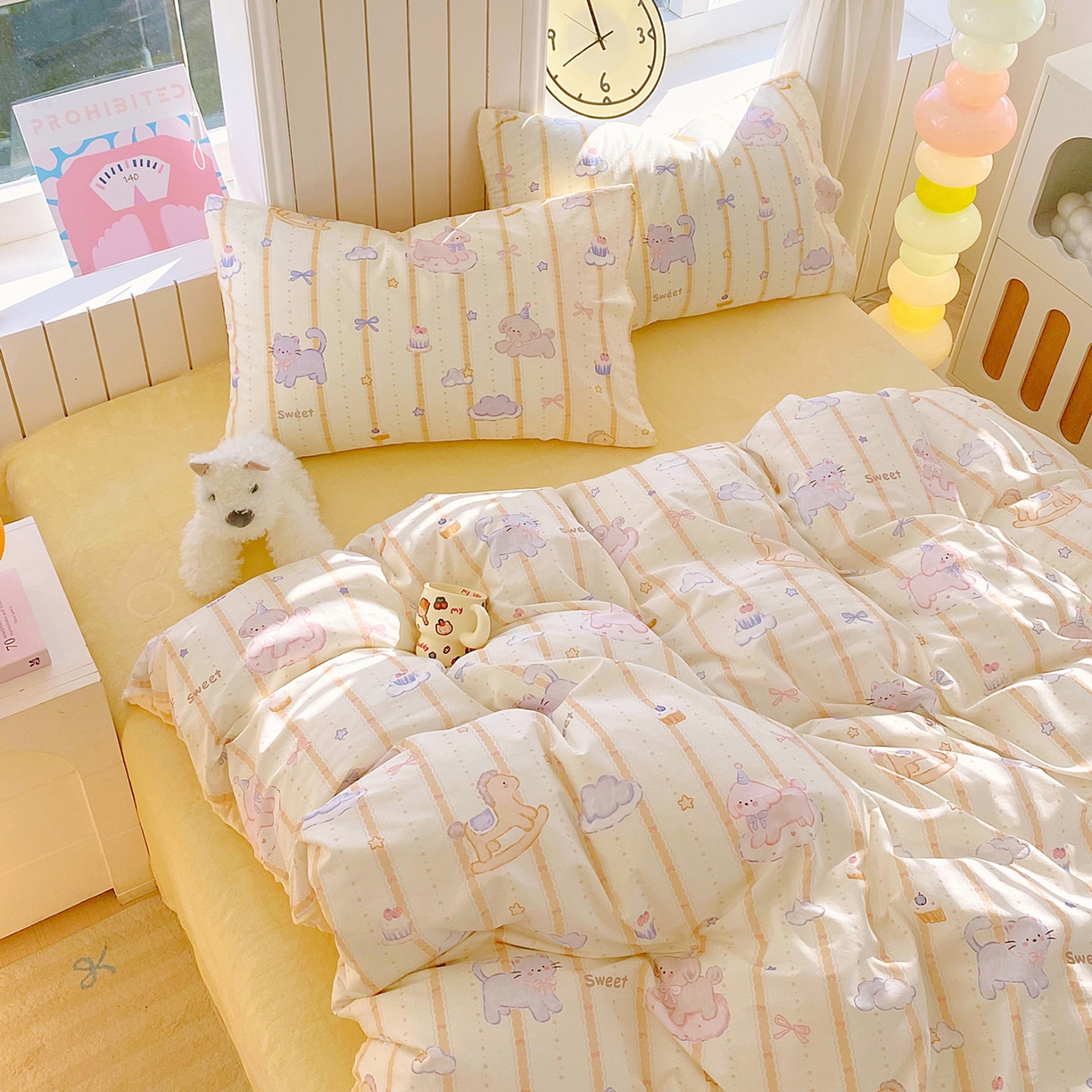 91家纺网 家纺一手货源 找家纺 金鑫汇家纺 2025新款全棉纯棉棉加豆豆绒棉加绒系列四件套 棉加豆豆绒-甜梦园-黄