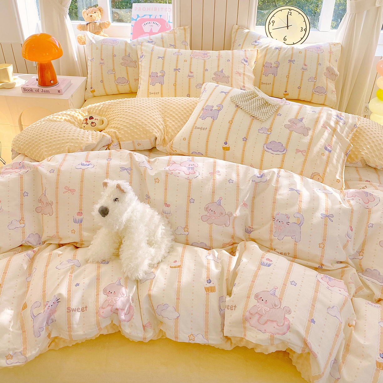 91家纺网 家纺一手货源 找家纺 金鑫汇家纺 2025新款全棉纯棉棉加豆豆绒棉加绒系列四件套 棉加豆豆绒-甜梦园-黄