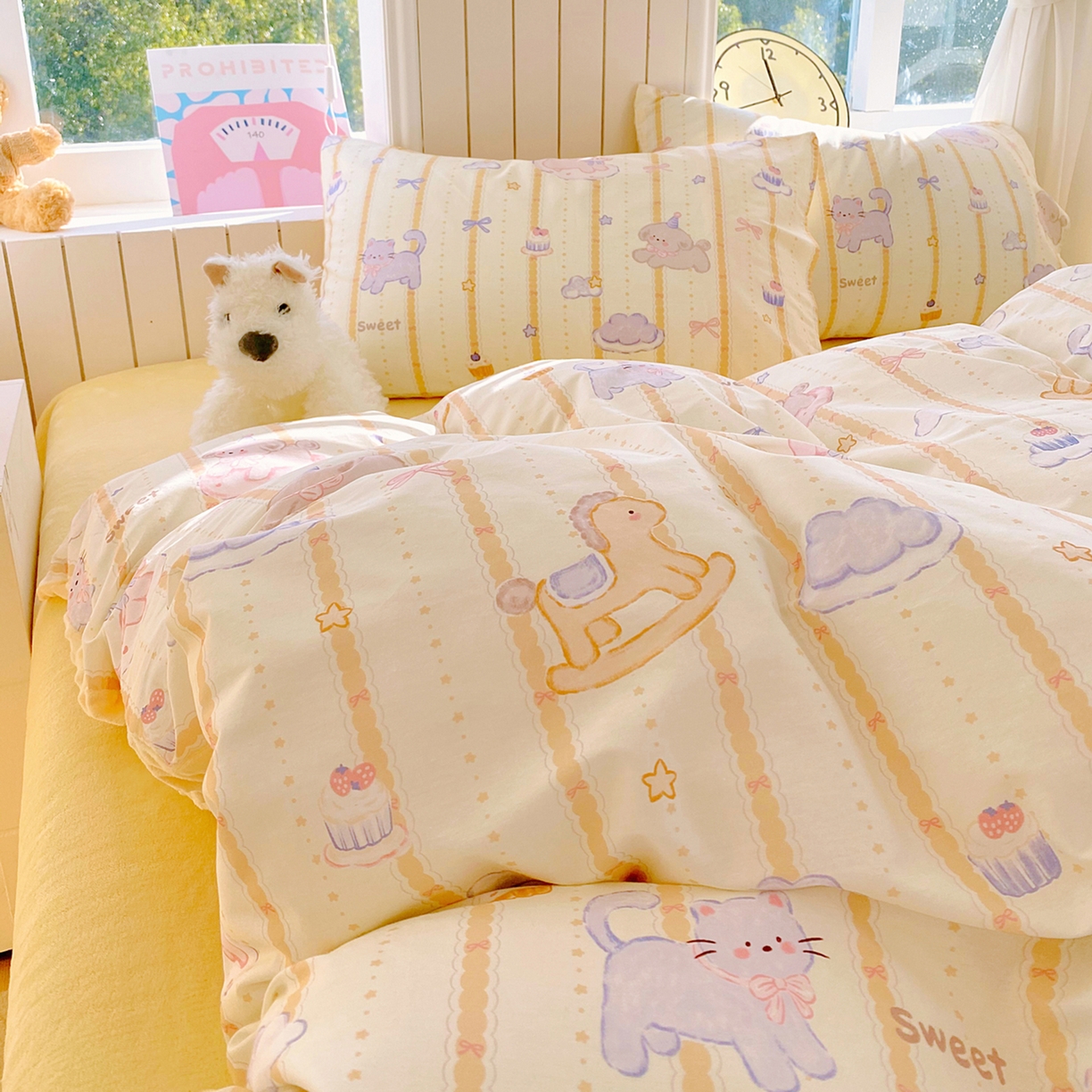 91家纺网 家纺一手货源 找家纺 金鑫汇家纺 2025新款全棉纯棉棉加豆豆绒棉加绒系列四件套 棉加豆豆绒-甜梦园-黄