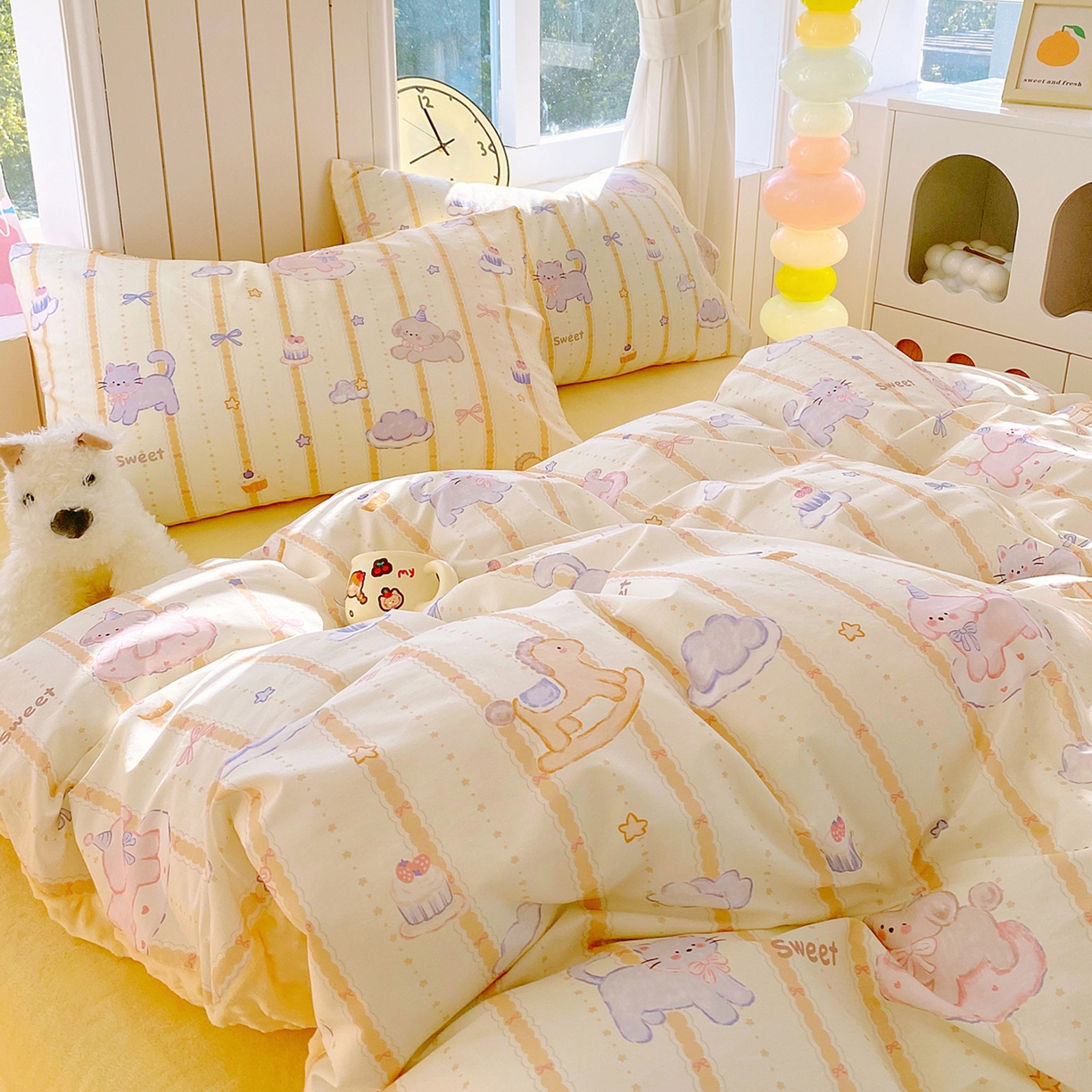 91家纺网 家纺一手货源 找家纺 金鑫汇家纺 2025新款全棉纯棉棉加豆豆绒棉加绒系列四件套 棉加豆豆绒-甜梦园-黄