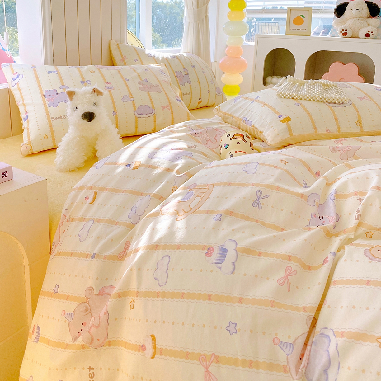 91家纺网 家纺一手货源 找家纺 金鑫汇家纺 2025新款全棉纯棉棉加豆豆绒棉加绒系列四件套 棉加豆豆绒-甜梦园-黄