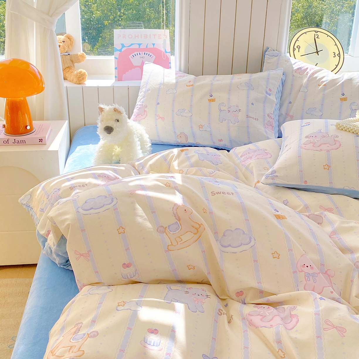 91家纺网 家纺一手货源 找家纺 金鑫汇家纺 2025新款全棉纯棉棉加豆豆绒棉加绒系列四件套 棉加豆豆绒-甜梦园-蓝