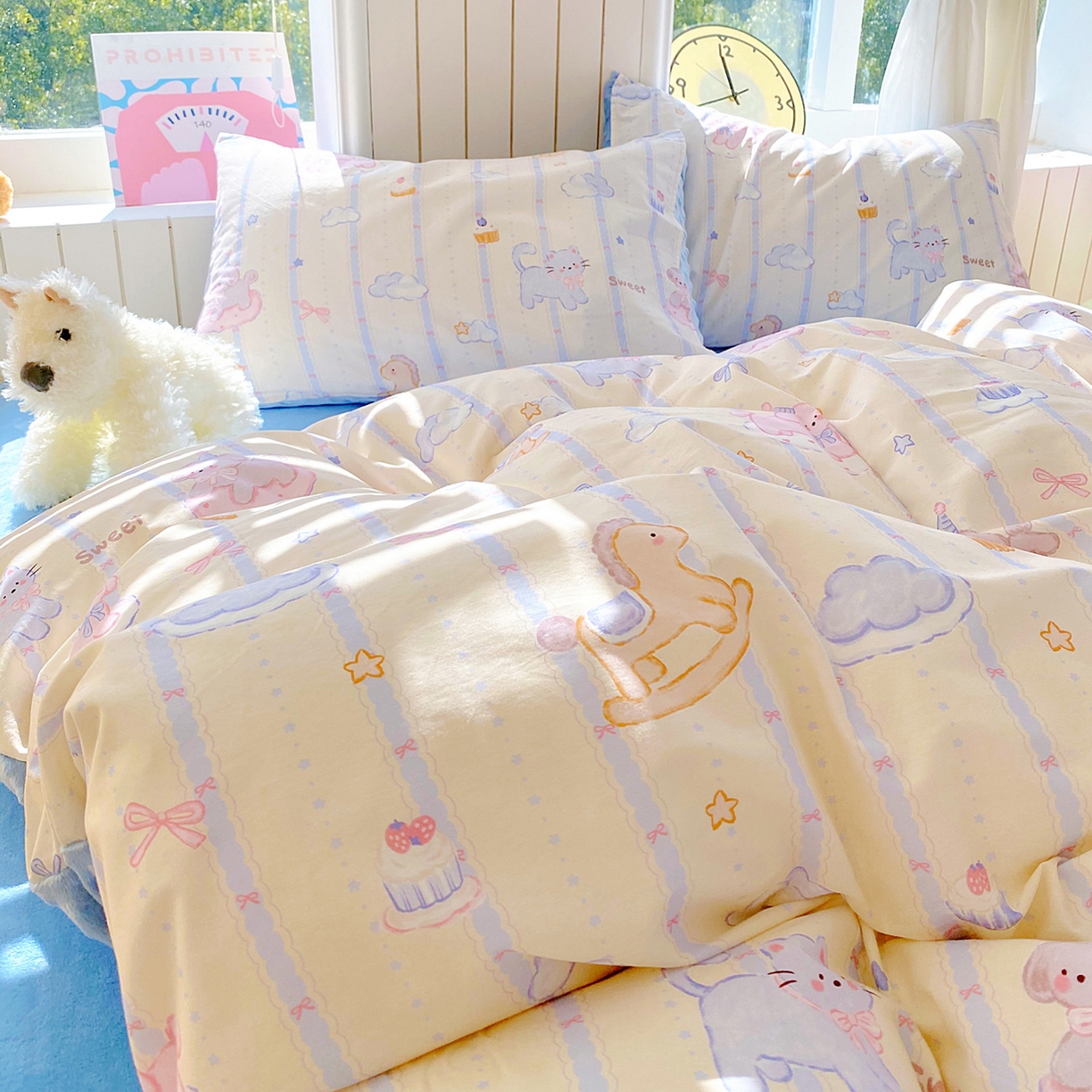 91家纺网 家纺一手货源 找家纺 金鑫汇家纺 2025新款全棉纯棉棉加豆豆绒棉加绒系列四件套 棉加豆豆绒-甜梦园-蓝