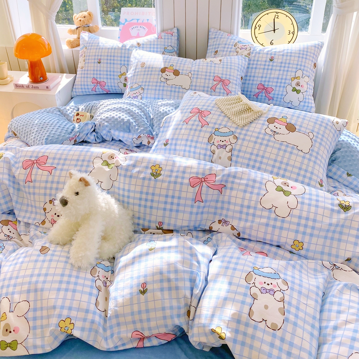 91家纺网 家纺一手货源 找家纺 金鑫汇家纺 2025新款全棉纯棉棉加豆豆绒棉加绒系列四件套 棉加豆豆绒-奶油小狗