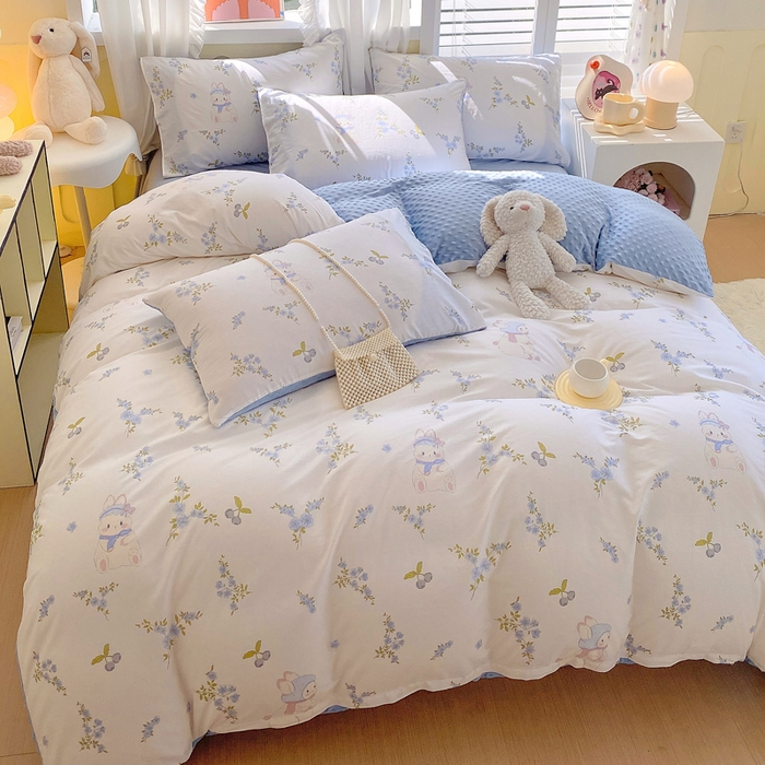 91家纺网 家纺一手货源 找家纺 金鑫汇家纺 2025新款全棉豆豆绒系列单被套-棉加绒系列 棉加豆豆绒-花丛兔