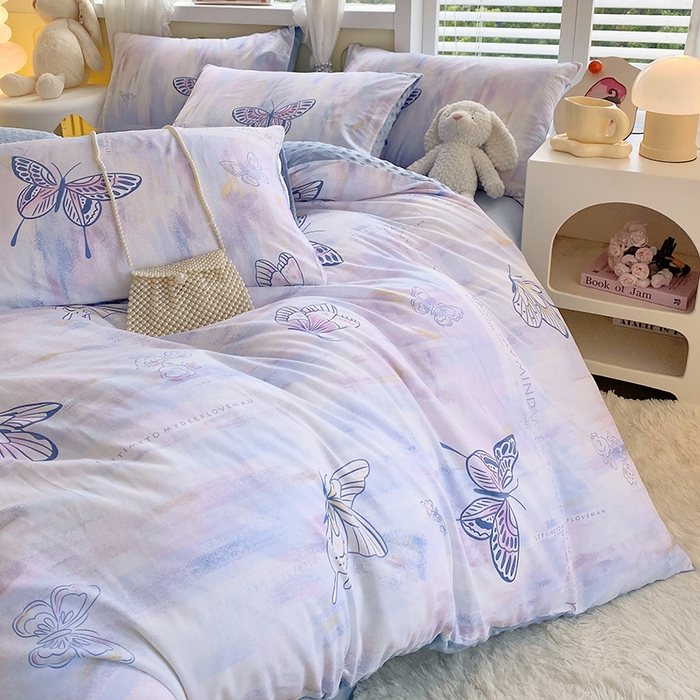 91家纺网 家纺一手货源 找家纺 金鑫汇家纺 2025新款全棉豆豆绒系列单被套-棉加绒系列 棉加豆豆绒-梦蝶