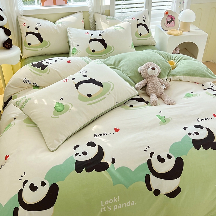 91家纺网 家纺一手货源 找家纺 金鑫汇家纺 2025新款全棉豆豆绒系列单被套-棉加绒系列 棉加绒-熊猫乐园