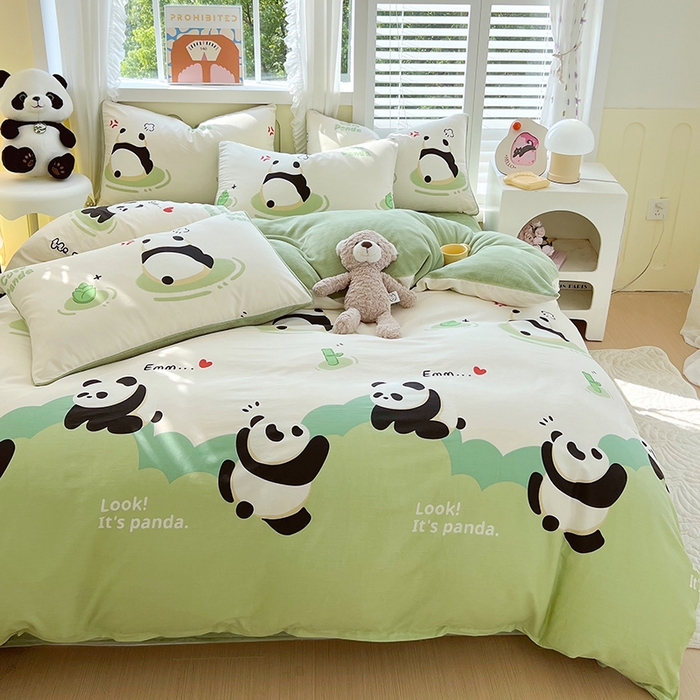 91家纺网 家纺一手货源 找家纺 金鑫汇家纺 2025新款全棉豆豆绒系列单被套-棉加绒系列 棉加绒-熊猫乐园