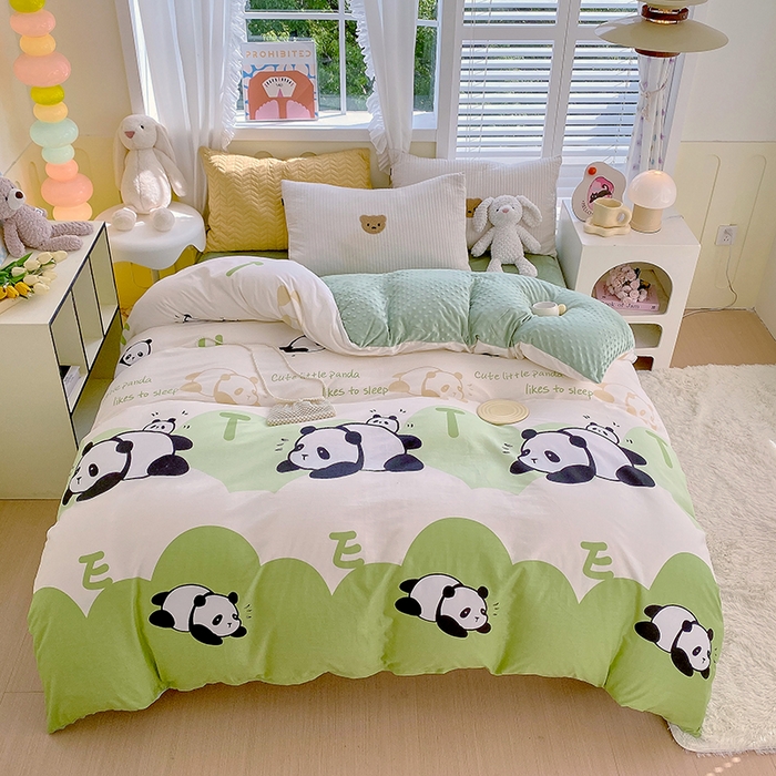 91家纺网 家纺一手货源 找家纺 金鑫汇家纺 2025新款全棉豆豆绒系列单被套-棉加绒系列 棉加豆豆绒-可爱熊猫