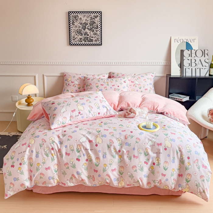 金鑫汇家纺 2025新款全棉豆豆绒系列单被套-棉加绒系列 棉加绒-荷枝桃桃