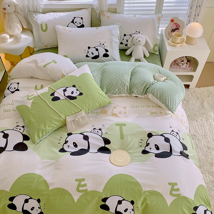 91家纺网 家纺一手货源 找家纺 金鑫汇家纺 2025新款全棉豆豆绒系列单被套-棉加绒系列 棉加豆豆绒-可爱熊猫