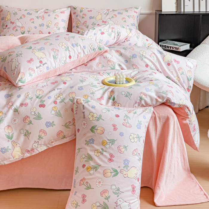 91家纺网 家纺一手货源 找家纺 金鑫汇家纺 2025新款全棉豆豆绒系列单被套-棉加绒系列 棉加绒-荷枝桃桃