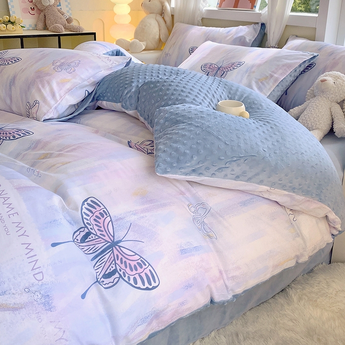 91家纺网 家纺一手货源 找家纺 金鑫汇家纺 2025新款全棉豆豆绒系列单被套-棉加绒系列 棉加豆豆绒-梦蝶