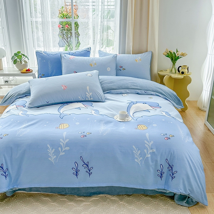 91家纺网 家纺一手货源 找家纺 金鑫汇家纺 2025新款全棉豆豆绒系列单被套-棉加绒系列 棉加绒-海洋世界