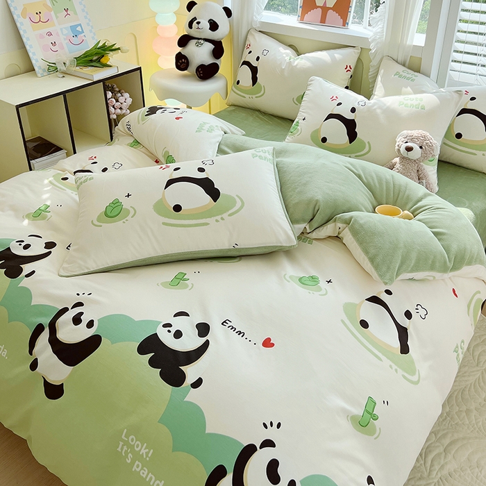 91家纺网 家纺一手货源 找家纺 金鑫汇家纺 2025新款全棉豆豆绒系列单被套-棉加绒系列 棉加绒-熊猫乐园