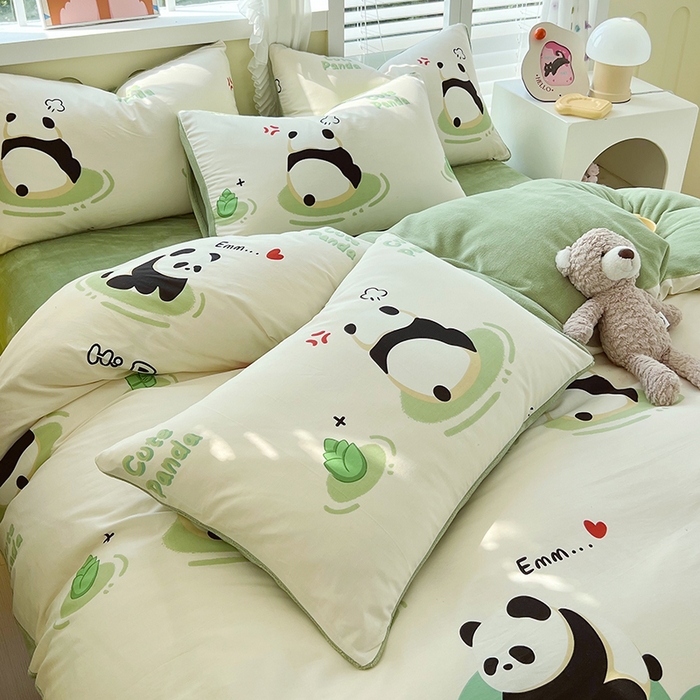 91家纺网 家纺一手货源 找家纺 金鑫汇家纺 2025新款全棉豆豆绒系列单被套-棉加绒系列 棉加绒-熊猫乐园