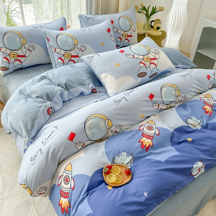 91家纺网 家纺一手货源 找家纺 金鑫汇家纺 2025新款全棉豆豆绒系列单被套-棉加绒系列 棉加绒-翱翔太空