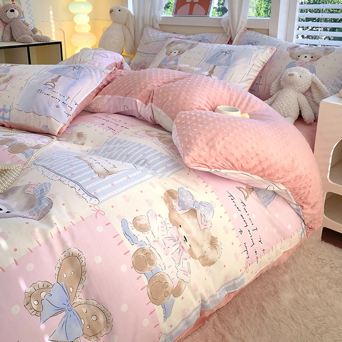 91家纺网 家纺一手货源 找家纺 金鑫汇家纺 2025新款全棉豆豆绒系列单被套-棉加绒系列 棉加豆豆绒-熊熊精灵