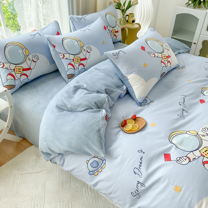 91家纺网 家纺一手货源 找家纺 金鑫汇家纺 2025新款全棉豆豆绒系列单被套-棉加绒系列 棉加绒-翱翔太空