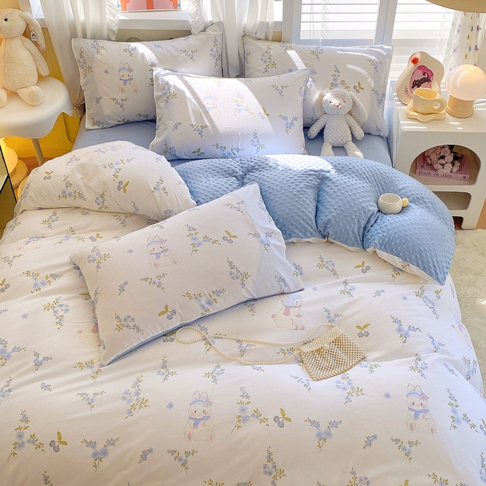 91家纺网 家纺一手货源 找家纺 金鑫汇家纺 2025新款全棉豆豆绒系列单被套-棉加绒系列 棉加豆豆绒-花丛兔