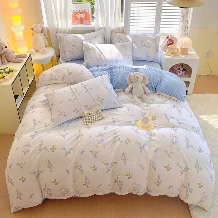 91家纺网 家纺一手货源 找家纺 金鑫汇家纺 2025新款全棉豆豆绒系列单被套-棉加绒系列 棉加豆豆绒-花丛兔