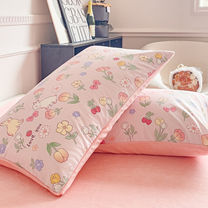 91家纺网 家纺一手货源 找家纺 金鑫汇家纺 2025新款全棉豆豆绒系列单被套-棉加绒系列 棉加绒-荷枝桃桃