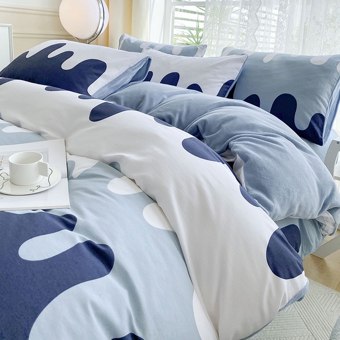 91家纺网 家纺一手货源 找家纺 金鑫汇家纺 2025新款全棉豆豆绒系列单被套-棉加绒系列 棉加绒-奶油蓝