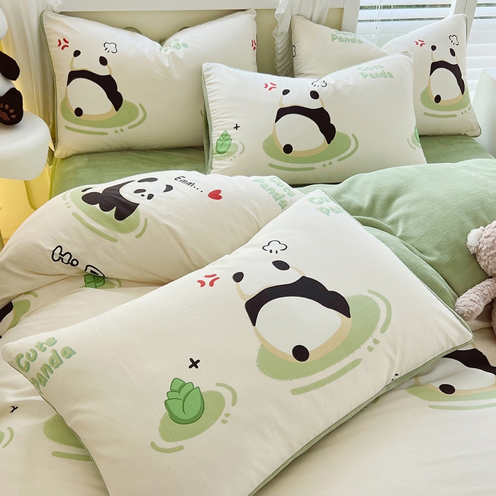 91家纺网 家纺一手货源 找家纺 金鑫汇家纺 2025新款全棉豆豆绒系列单被套-棉加绒系列 棉加绒-熊猫乐园