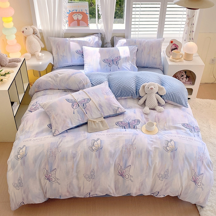 91家纺网 家纺一手货源 找家纺 金鑫汇家纺 2025新款全棉豆豆绒系列单被套-棉加绒系列 棉加豆豆绒-梦蝶