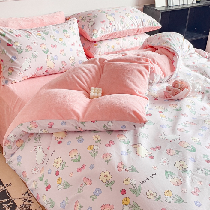 91家纺网 家纺一手货源 找家纺 金鑫汇家纺 2025新款全棉豆豆绒系列单被套-棉加绒系列 棉加绒-荷枝桃桃