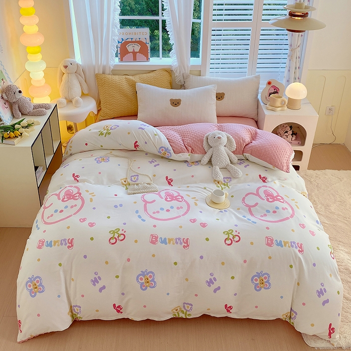 91家纺网 家纺一手货源 找家纺 金鑫汇家纺 2025新款全棉豆豆绒系列单被套-棉加绒系列 棉加豆豆绒-奇趣小兔