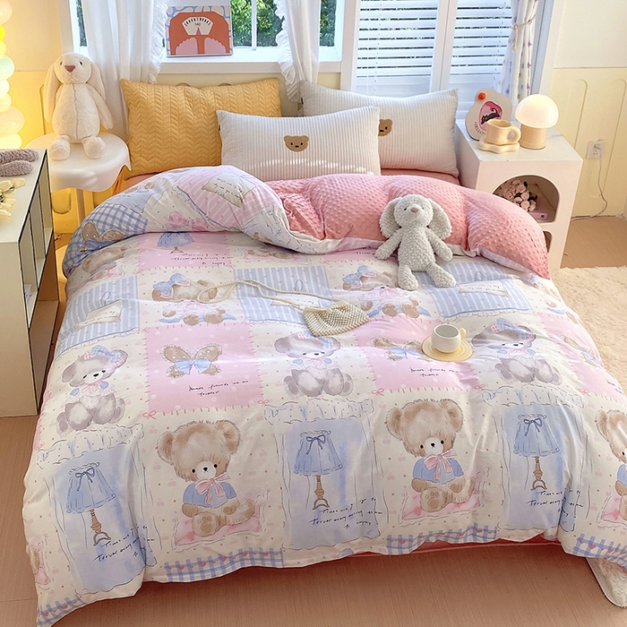 91家纺网 家纺一手货源 找家纺 金鑫汇家纺 2025新款全棉豆豆绒系列单被套-棉加绒系列 棉加豆豆绒-熊熊精灵