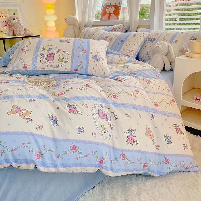 91家纺网 家纺一手货源 找家纺 金鑫汇家纺 2025新款全棉豆豆绒系列单被套-棉加绒系列 棉加豆豆绒-快乐萌兔