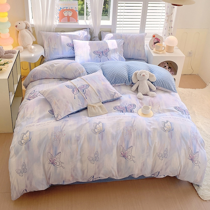 91家纺网 家纺一手货源 找家纺 金鑫汇家纺 2025新款全棉豆豆绒系列单被套-棉加绒系列 棉加豆豆绒-梦蝶