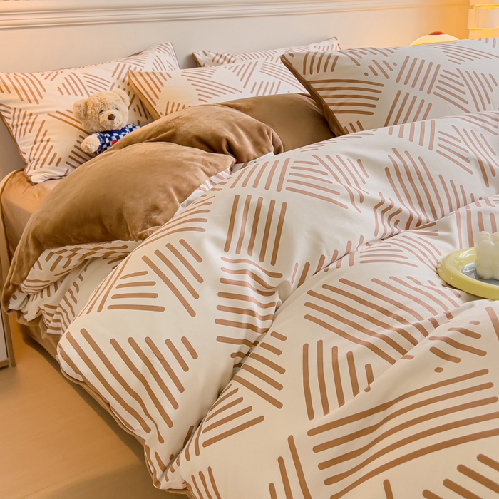 91家纺网 家纺一手货源 找家纺 金鑫汇家纺 2025新款全棉豆豆绒系列单被套-棉加绒系列 棉加绒-简格卡琪