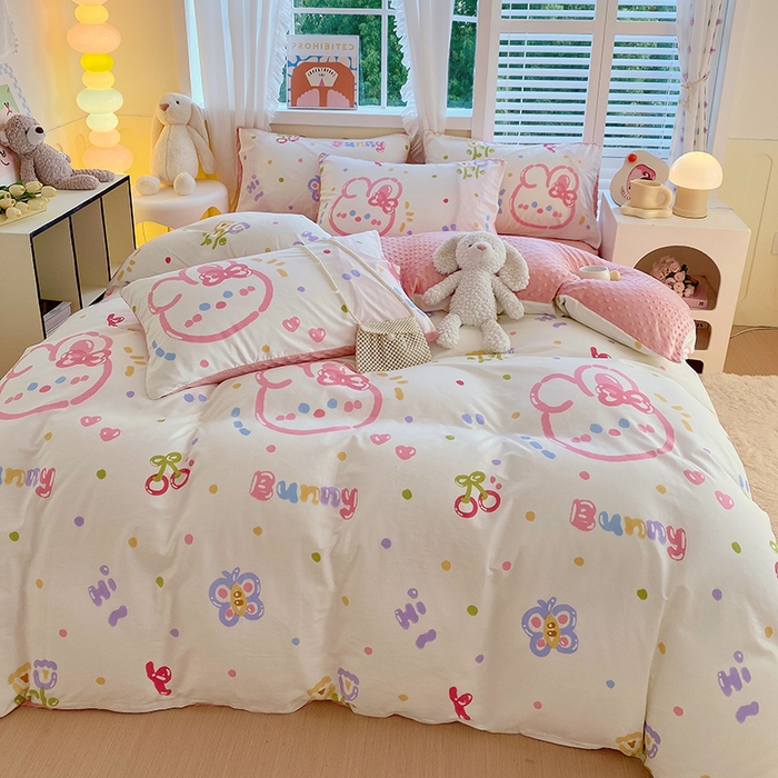 91家纺网 家纺一手货源 找家纺 金鑫汇家纺 2025新款全棉豆豆绒系列单被套-棉加绒系列 棉加豆豆绒-奇趣小兔